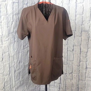 CARHARTT Cross Flex Women's Y Neck Brown‎ Scrub Top Medium